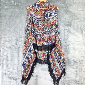 Womens Vest One Size Kimono Boho Hippie Fringe Festival Sheer Colorful Western